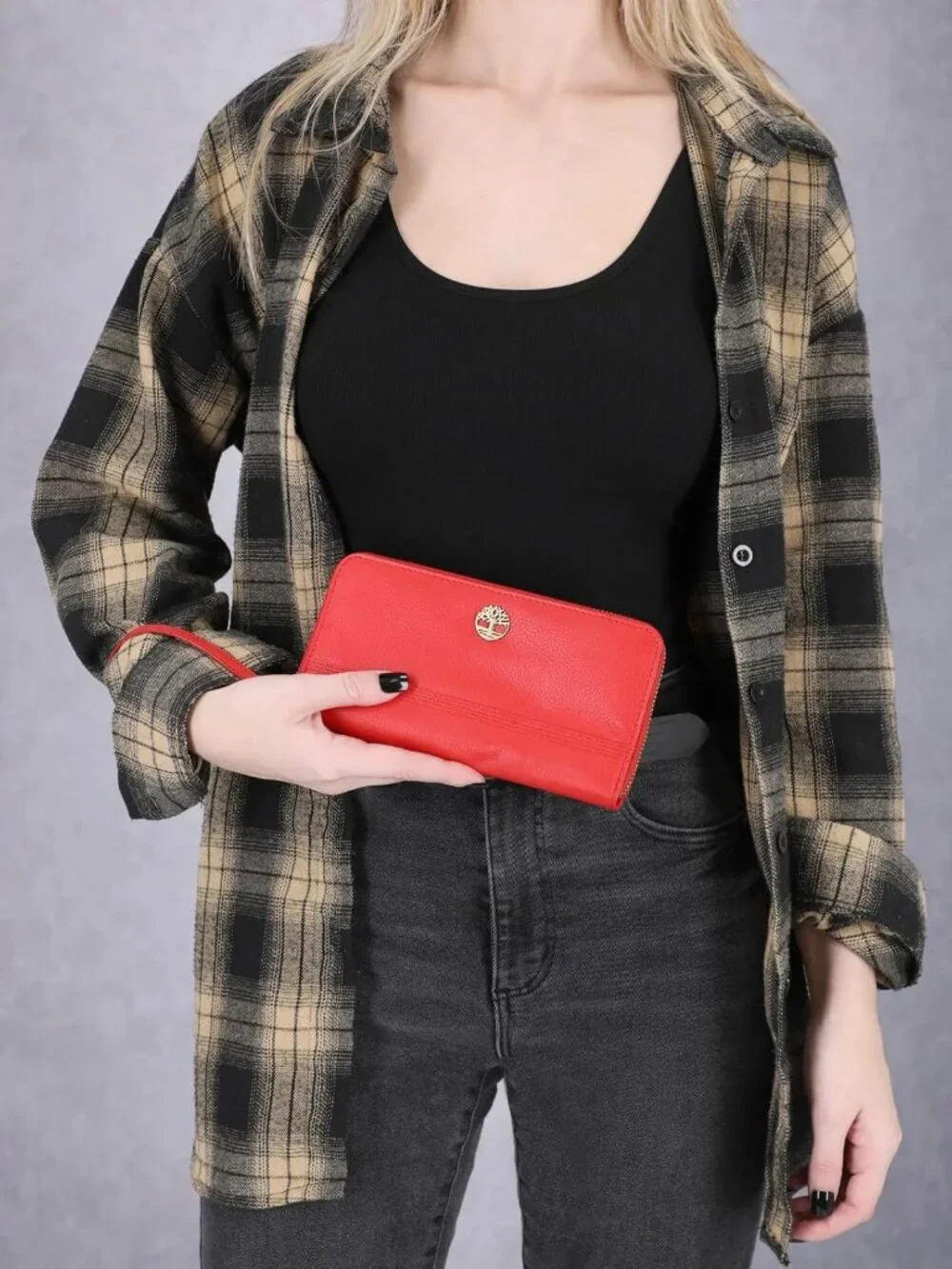 Stylish Leather RFID Flap Wallet Clutch Organizer - Cherry Pebble Design